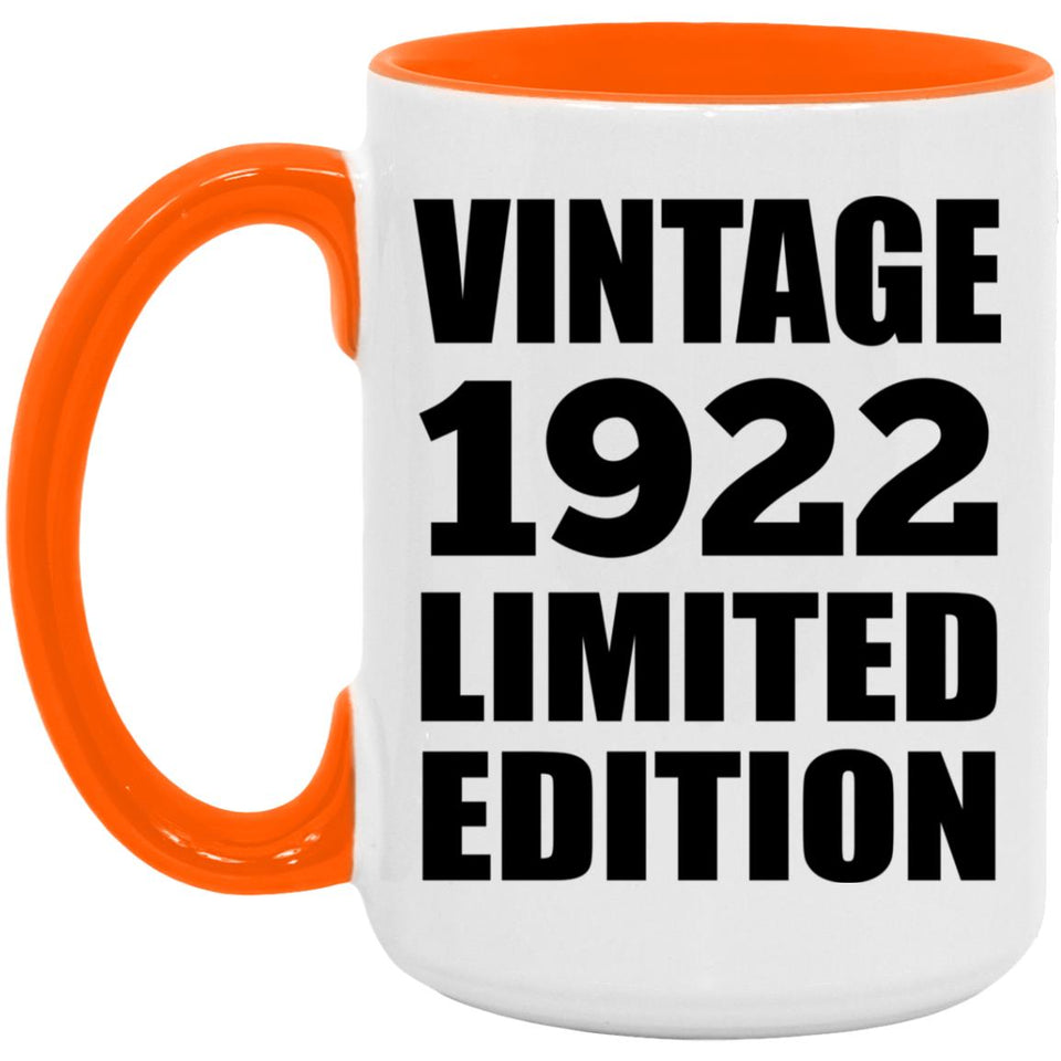 102nd Birthday Vintage 1922 Limited Edition - 15oz Accent Mug Orange