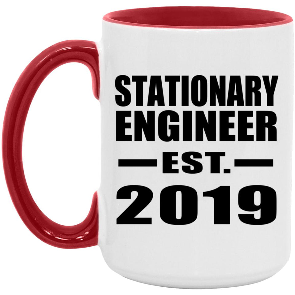 Stationary Engineer Established EST. 2019 - 15oz Accent Mug Red