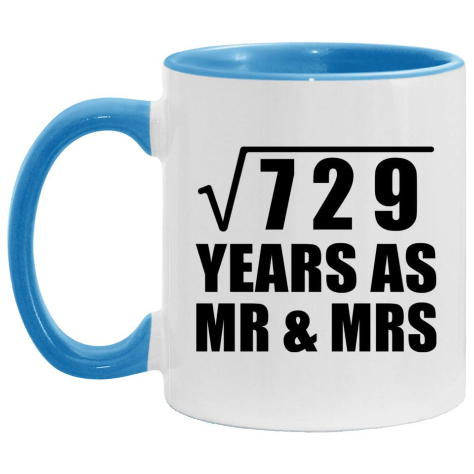 27th Anniversary Square Root of 729 Years As Mr & Mrs - 11oz Accent Mug Blue