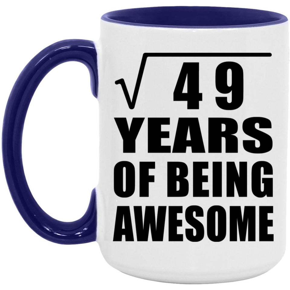7th Birthday Square Root of 49 Years of Being Awesome - 15oz Accent Mug Purple