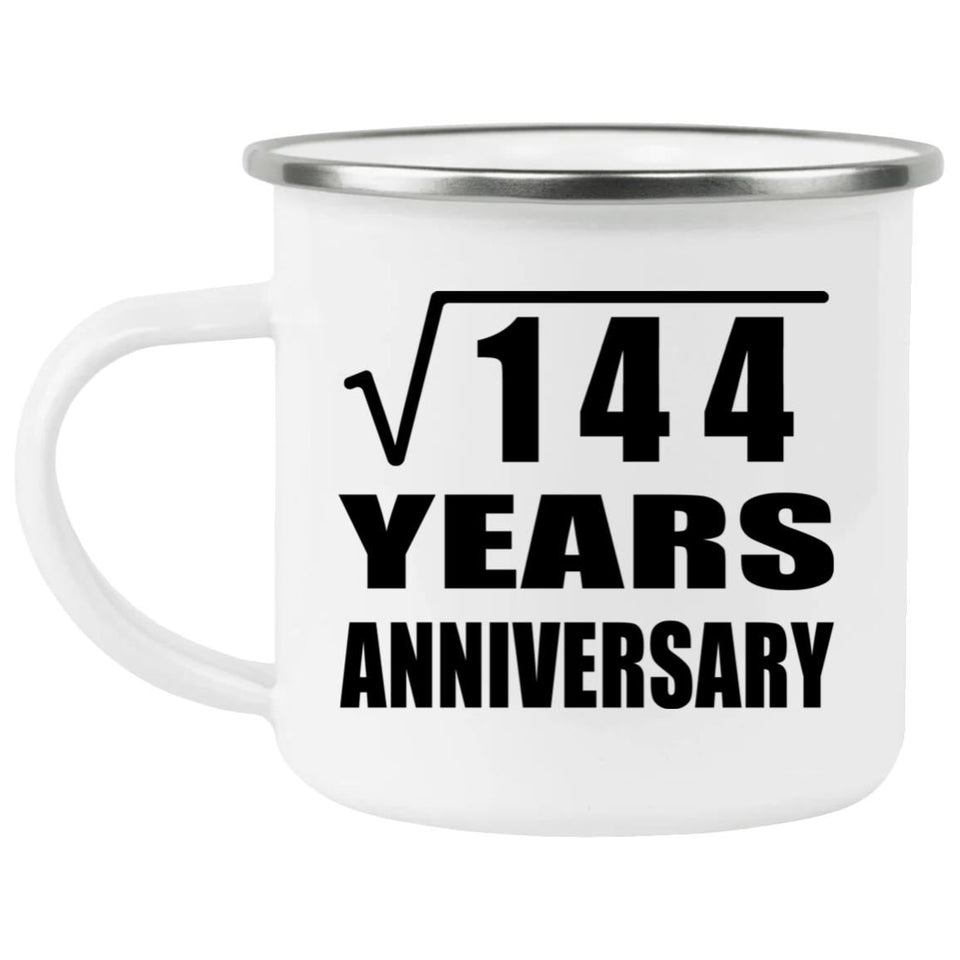 12th Anniversary Square Root of 144 Years Anniversary - 12oz Camping Mug