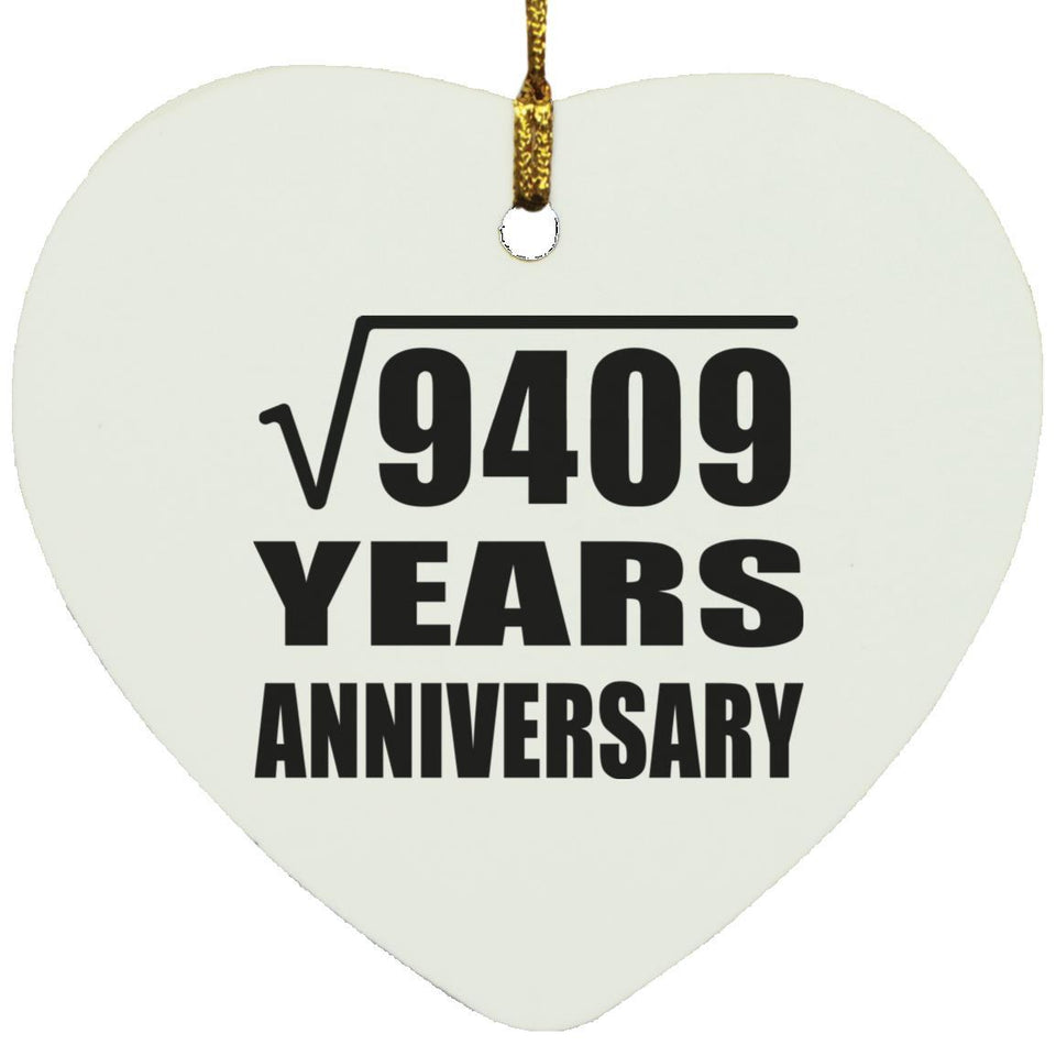97th Anniversary Square Root of 9409 Years Anniversary - Heart Ornament