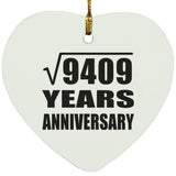 97th Anniversary Square Root of 9409 Years Anniversary - Heart Ornament