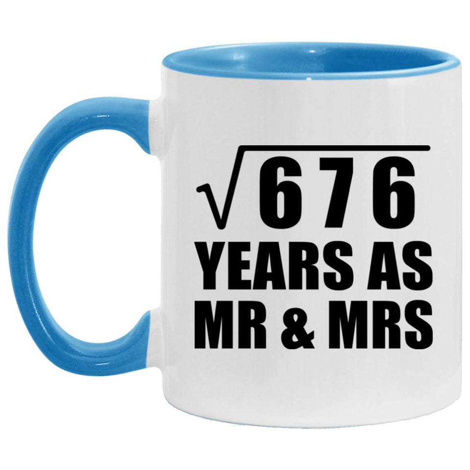 26th Anniversary Square Root of 676 Years As Mr & Mrs - 11oz Accent Mug Blue