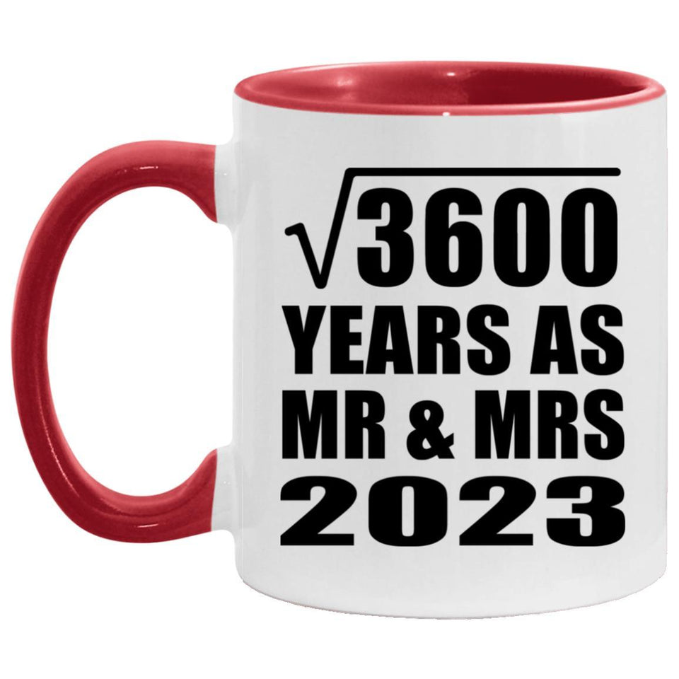 60th Anniversary Square Root of 3600 Years As Mr & Mrs 2023 - 11oz Accent Mug Red
