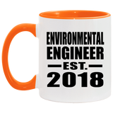 Environmental Engineer Established EST. 2018 - 11oz Accent Mug Orange