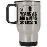3rd Anniversary Square Root of 9 Years As Mr & Mrs 2021 - Silver Travel Mug