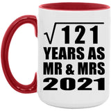 11th Anniversary Square Root of 121 Years As Mr & Mrs 2021 - 15oz Accent Mug Red