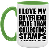 I Love My Boyfriend More Than Collecting Stamps - 15oz Accent Mug Green