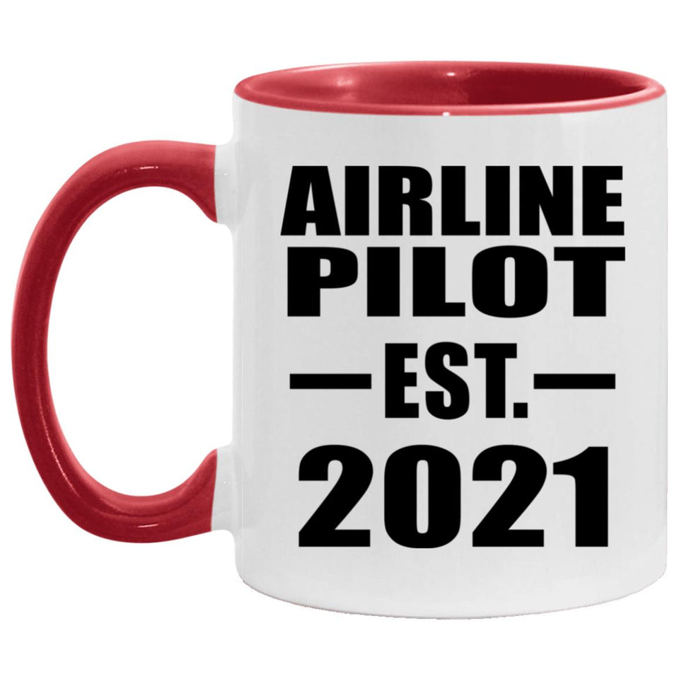 Airline Pilot Established EST. 2021 - 11oz Accent Mug Red