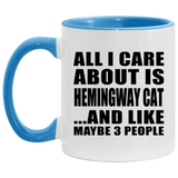All I Care About Is Hemingway Cat - 11oz Accent Mug Blue