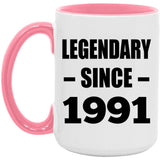 33rd Birthday Legendary Since 1991 - 15oz Accent Mug Pink