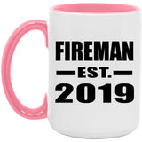 Fireman Established EST. 2019 - 15oz Accent Mug Pink