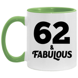 62nd Birthday 62 & Fabulous - 11oz Accent Mug Green