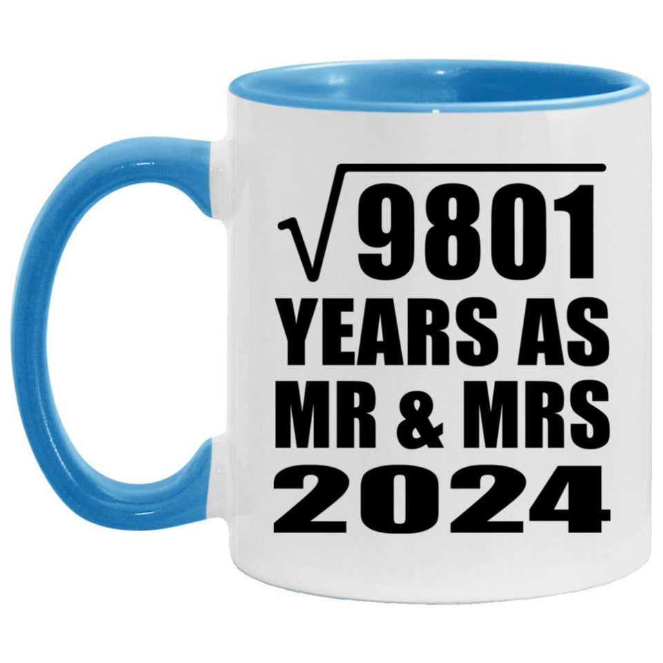 99th Anniversary Square Root of 9801 Years As Mr & Mrs 2024 - 11oz Accent Mug Blue