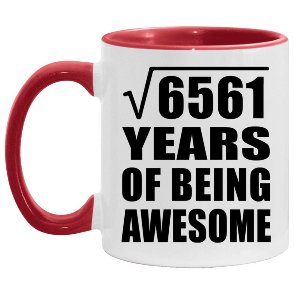 81st Birthday Square Root of 6561 Years of Being Awesome - 11oz Accent Mug Red