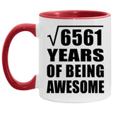 81st Birthday Square Root of 6561 Years of Being Awesome - 11oz Accent Mug Red