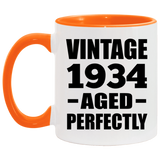 90th Birthday Vintage 1934 Aged Perfectly - 11oz Accent Mug Orange