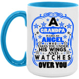 Grandpa Is An Angel Takes You Under His Wings - 15oz Accent Mug Blue
