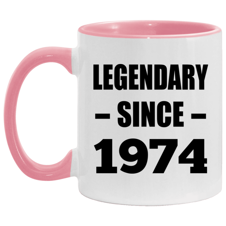 50th Birthday Legendary Since 1974 - 11oz Accent Mug Pink