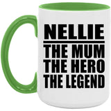 Nellie The Mum The Hero The Legend - 15oz Accent Mug Green