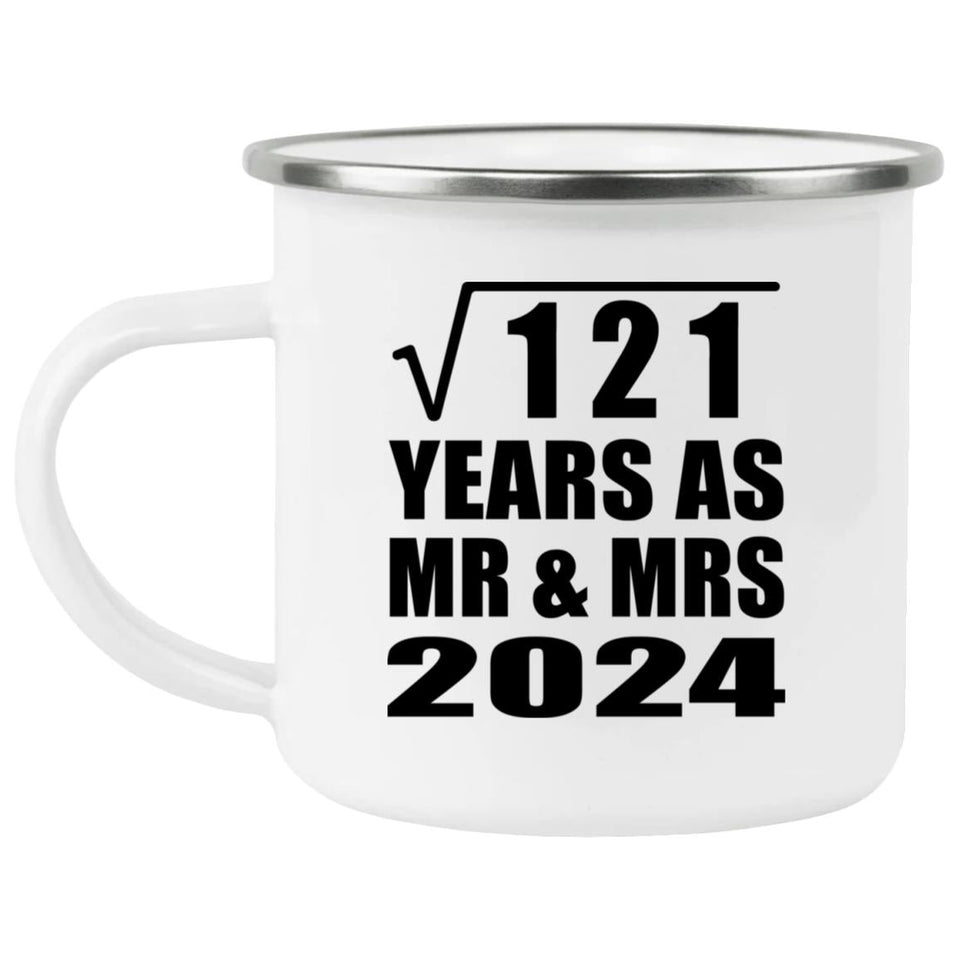 11th Anniversary Square Root of 121 Years As Mr & Mrs 2024 - 12oz Camping Mug