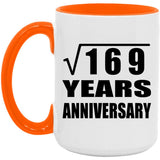 13th Anniversary Square Root of 169 Years Anniversary - 15oz Accent Mug Orange