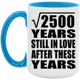 50th Anniversary Square Root of 2500 Years Still In Love - 15oz Accent Mug Blue