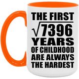 86th Birthday Square Root of 7396 Years of Childhood - 15oz Accent Mug Orange