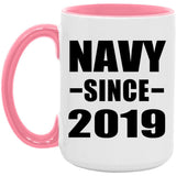 Navy Since 2019 - 15oz Accent Mug Pink