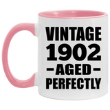 122nd Birthday Vintage 1902 Aged Perfectly - 11oz Accent Mug Pink