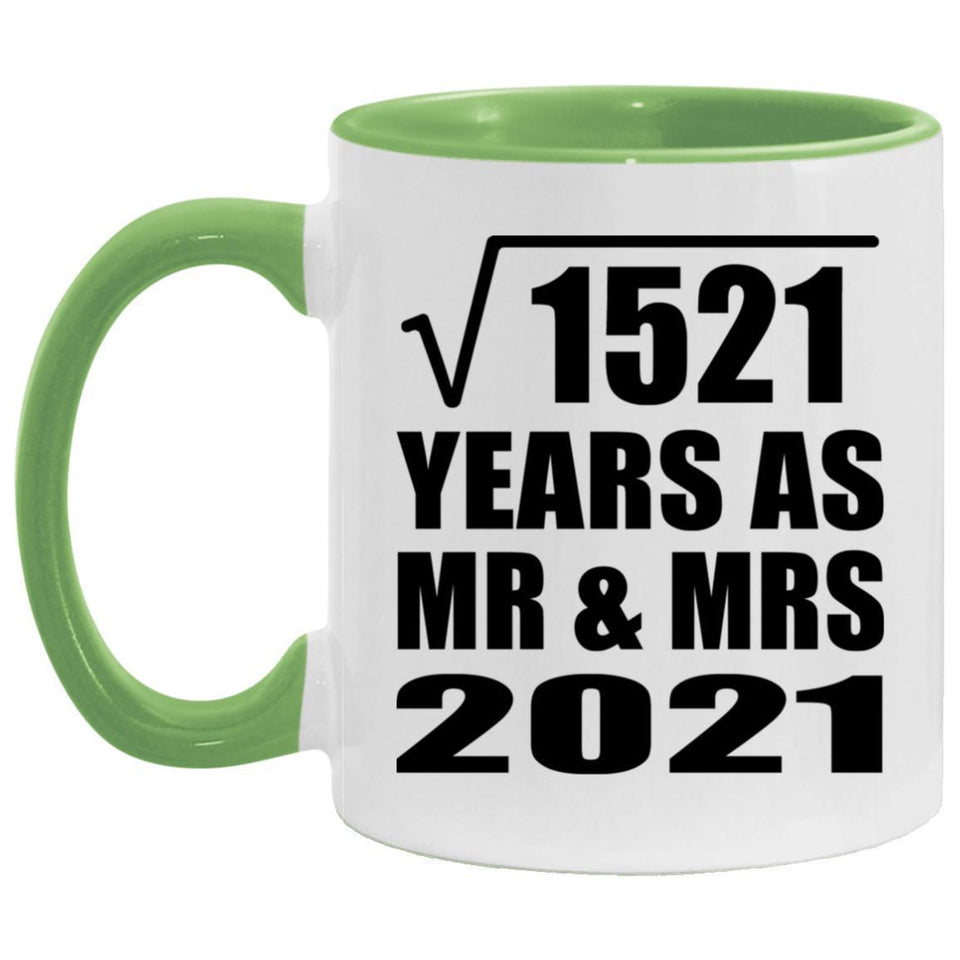 39th Anniversary Square Root of 1521 Years As Mr & Mrs 2021 - 11oz Accent Mug Green