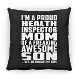 Proud Health Inspector Mom Of Awesome Son - Throw Pillow Black