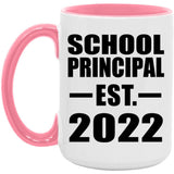 School Principal Established EST. 2022 - 15oz Accent Mug Pink