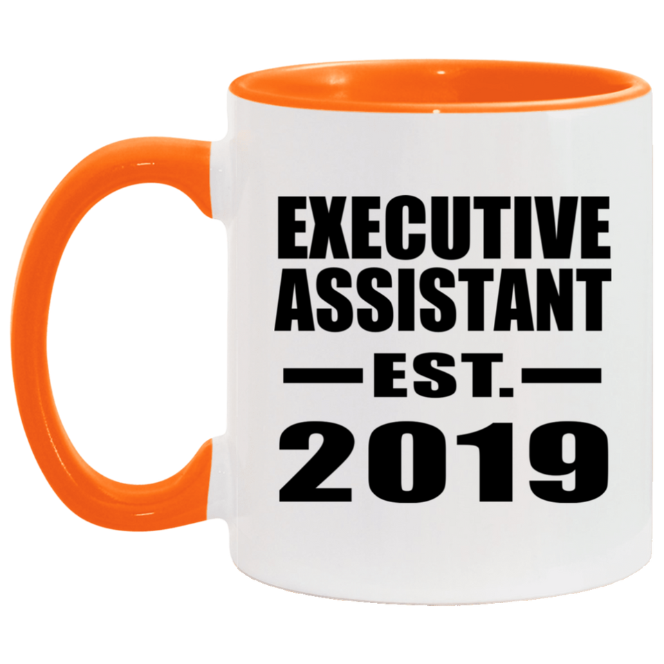 Executive Assistant Established EST. 2019 - 11oz Accent Mug Orange