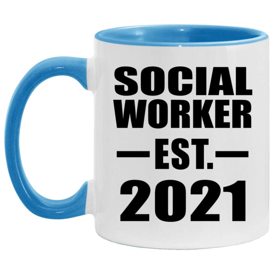 Social Worker Established EST. 2021 - 11oz Accent Mug Blue