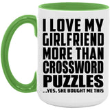 I Love My Girlfriend More Than Crossword Puzzles - 15oz Accent Mug Green