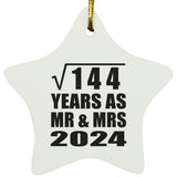 12th Anniversary Square Root of 144 Years As Mr & Mrs 2024 - Star Ornament