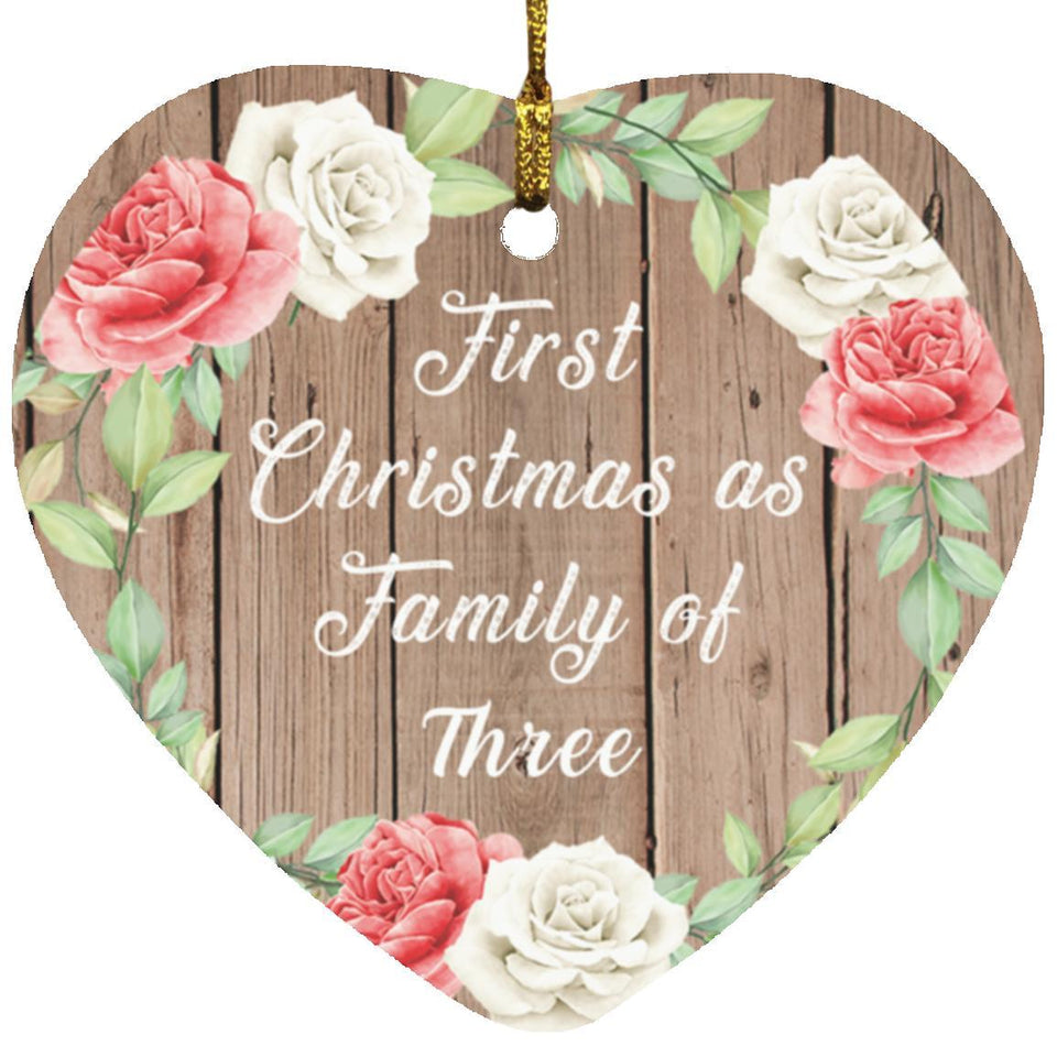 First Christmas As Family Of Three - Heart Ornament B