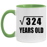18th Birthday Square Root of 324 Years Old - 11oz Accent Mug Green