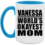Vanessa World's Okayest Mom - 15oz Accent Mug Blue