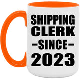 Shipping Clerk Since 2023 - 15oz Accent Mug Orange