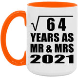 8th Anniversary Square Root of 64 Years As Mr & Mrs 2021 - 15oz Accent Mug Orange