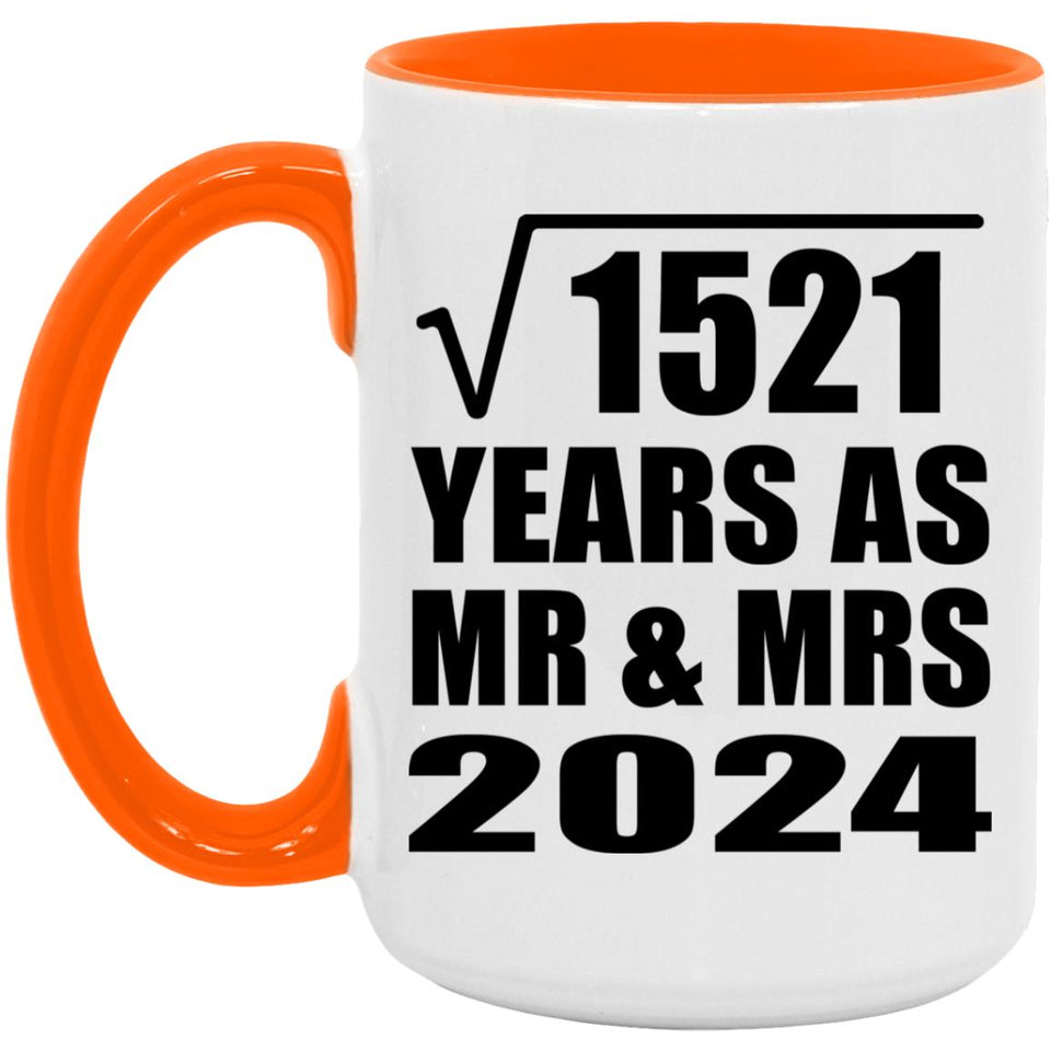39th Anniversary Square Root of 1521 Years As Mr & Mrs 2024 - 15oz Accent Mug Orange