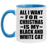 All I Want For Christmas Is My Black And White Cat - 11oz Accent Mug Blue