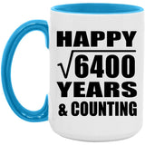 Happy 80th Anniversary Square Root of 6400 Years & Counting - 15oz Accent Mug Blue