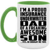 Proud Insurance Underwriter Dad Of Awesome Son - 15oz Accent Mug Green