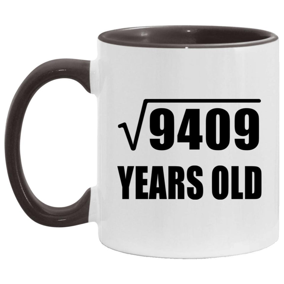97th Birthday Square Root of 9409 Years Old - 11oz Accent Mug Black