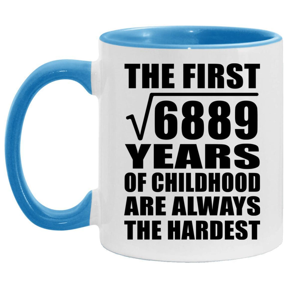 83rd Birthday Square Root of 6889 Years of Childhood - 11oz Accent Mug Blue