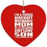 Proud Aircraft Mechanic Mom Of Awesome Son - Heart Ornament